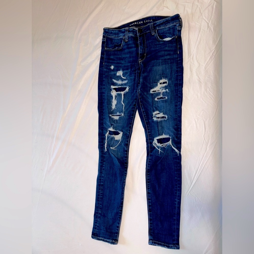 American Eagle Outfitters Dark Blue Distressed Skinny Jeans